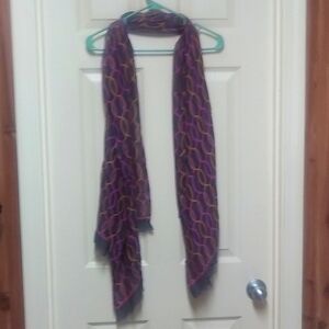 Vera Bradley Soft Fringe Scarf Black w/ pink & Gold Ovals  66" x 26 1/2"